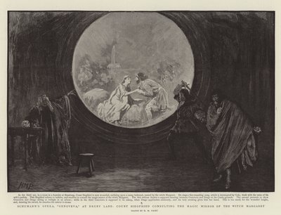 Schumanns Opera, Genoveva, in Drury Lane, Graaf Siegfried raadpleegt de Magische Spiegel van de Heks Margaret door Henry Marriott Paget
